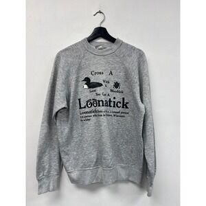 Vintage Loonatick Wisconsin Graphic Sweatshirt Medium Gray Bassett Walker 80s